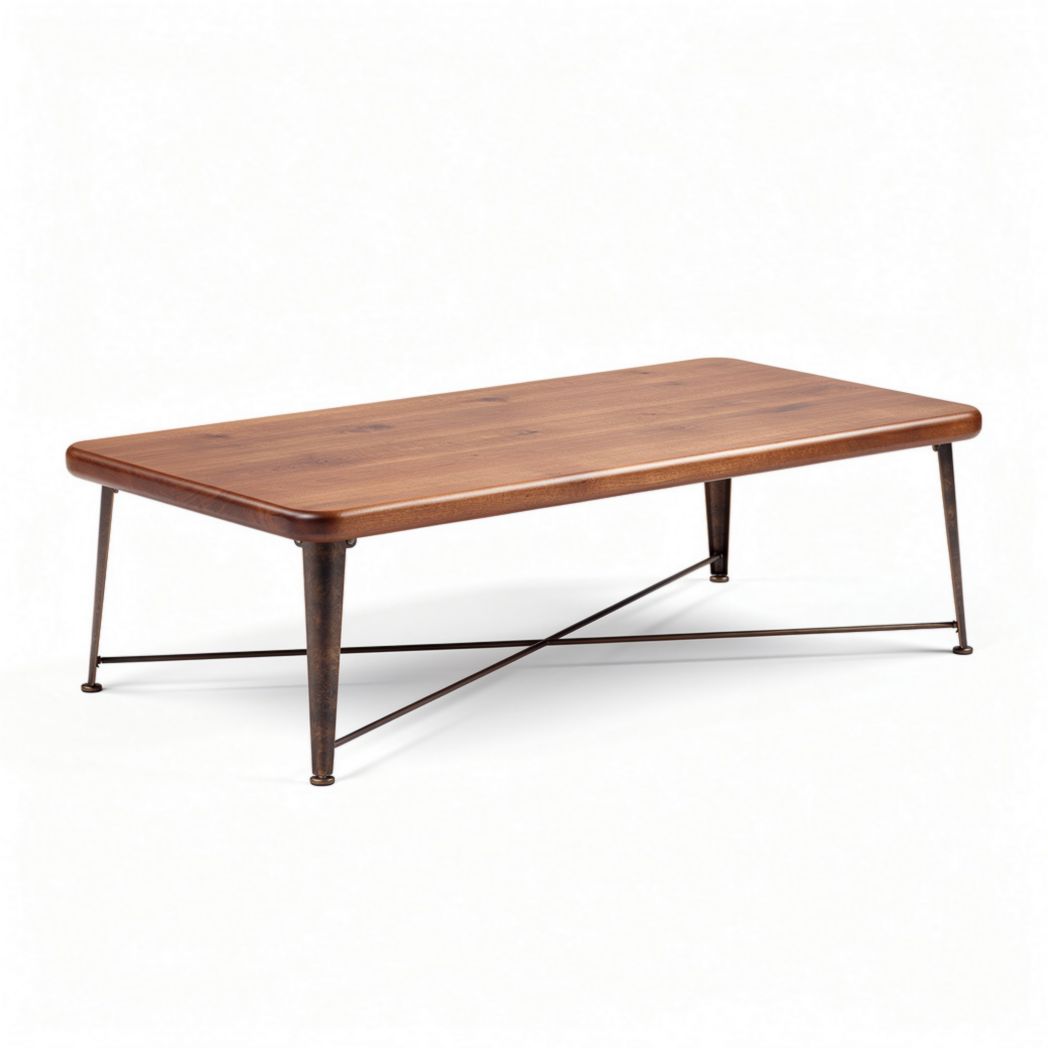 Table basse rectangulaire en bois de noyer et métal 100 x 60 x 40cm