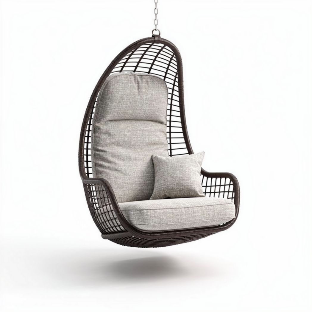 Fauteuil suspendu en métal tressé avec coussin gris 90 x 75 x 100cm