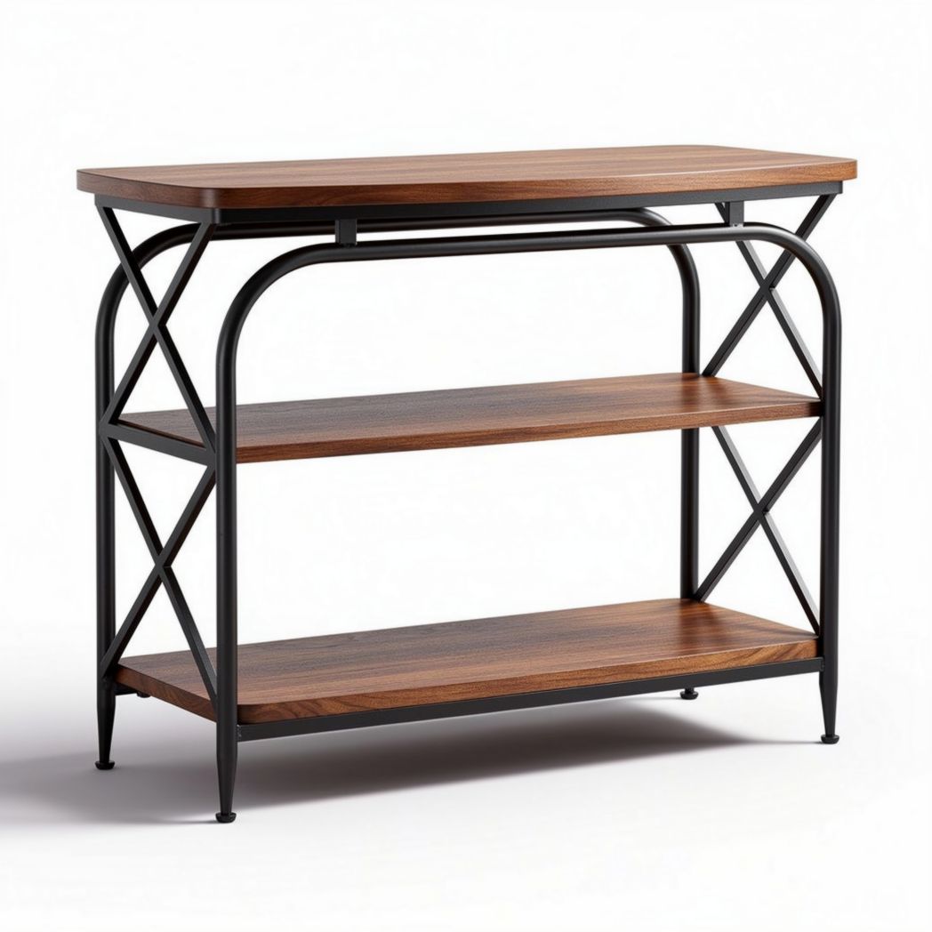 Table console en métal noir et bois finition noyer dimensions 80 x 30 x 75cm