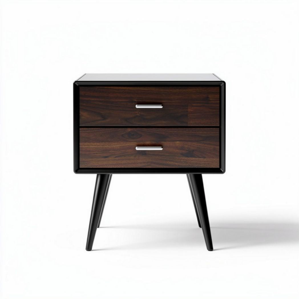 Table de chevet en bois noir avec deux tiroirs dimensions 40 x 40 x 50cm