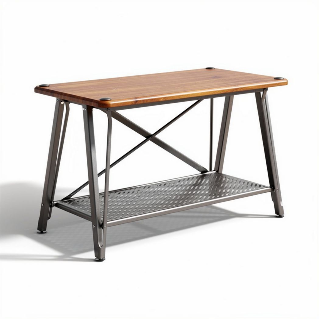 Table de travail en bois et métal 120 x 60 x 75 cm avec étagère inférieure