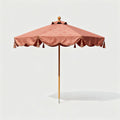 Parasol en tissu beige avec franges hauteur 250 cm diamètre 200 cm