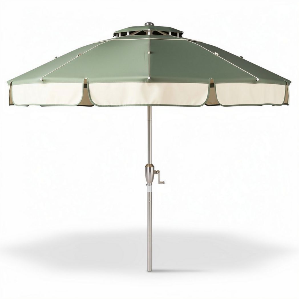 Parasol de jardin en polyester vert et crème avec mât en aluminium 2,2 x 2,2 x 2,5 m