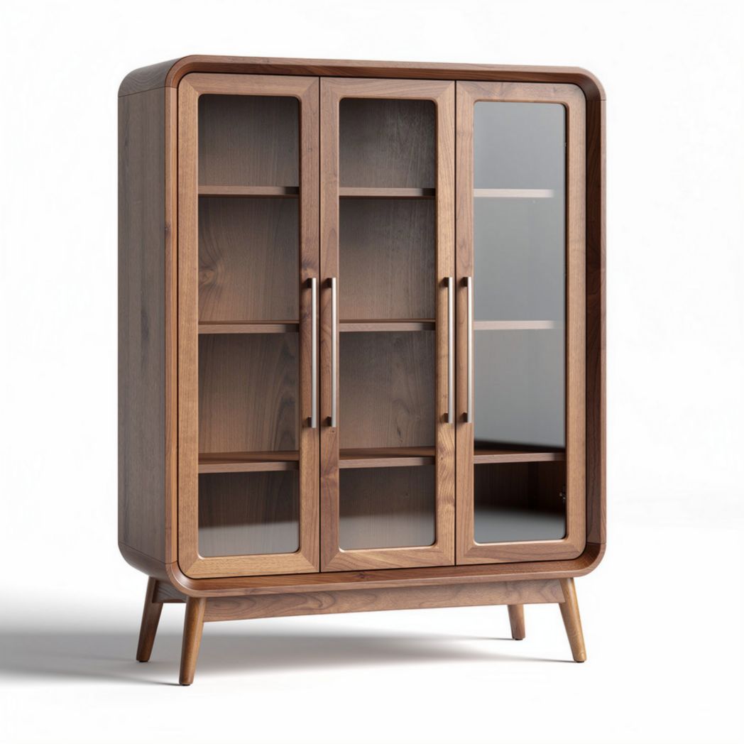 Vitrine en bois de noyer à trois portes avec étagères intérieures 80 x 35 x 120cm