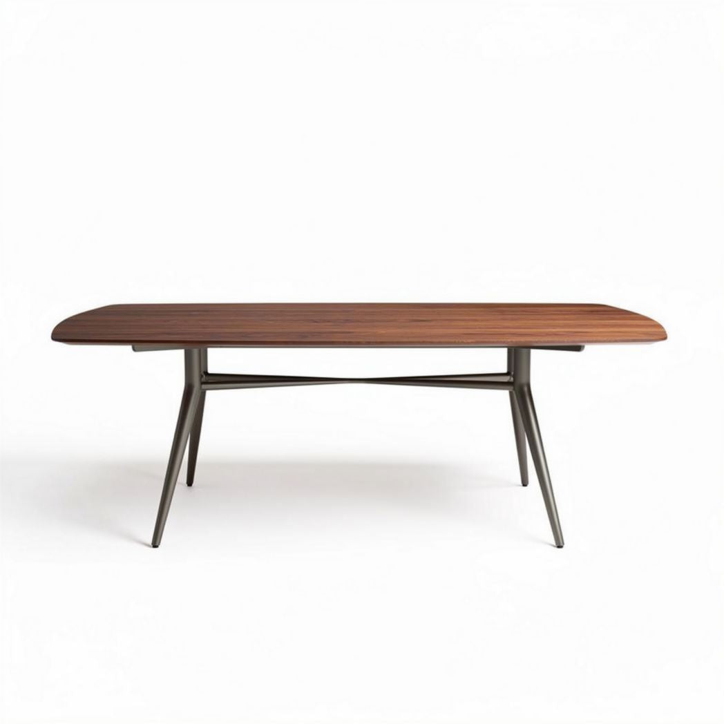 Table en bois de noyer 180 x 90 x 75 cm avec pieds en métal gris