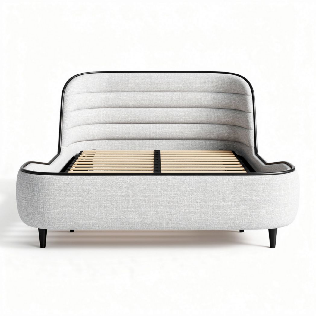 Lit double en tissu gris avec sommier à lattes 200 x 150 x 102cm