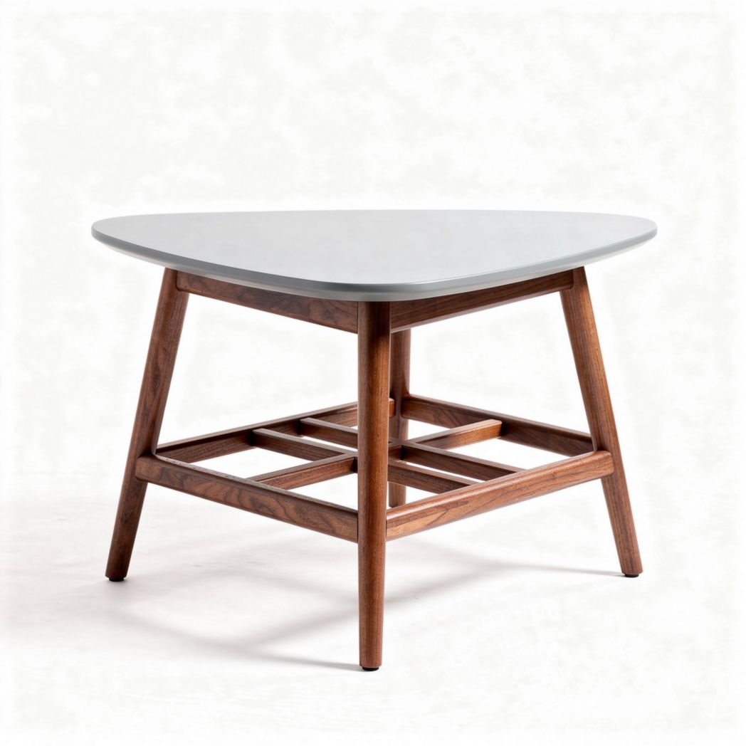 Table basse triangulaire en bois de noyer avec plateau en verre 60 x 60 x 45cm