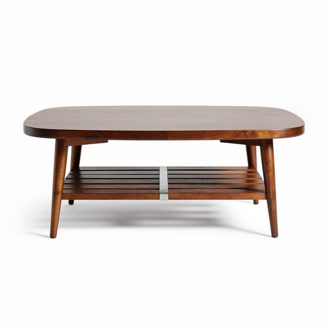 Table basse en bois massif de hêtre avec étagère en dessous 120 x 60 x 45cm