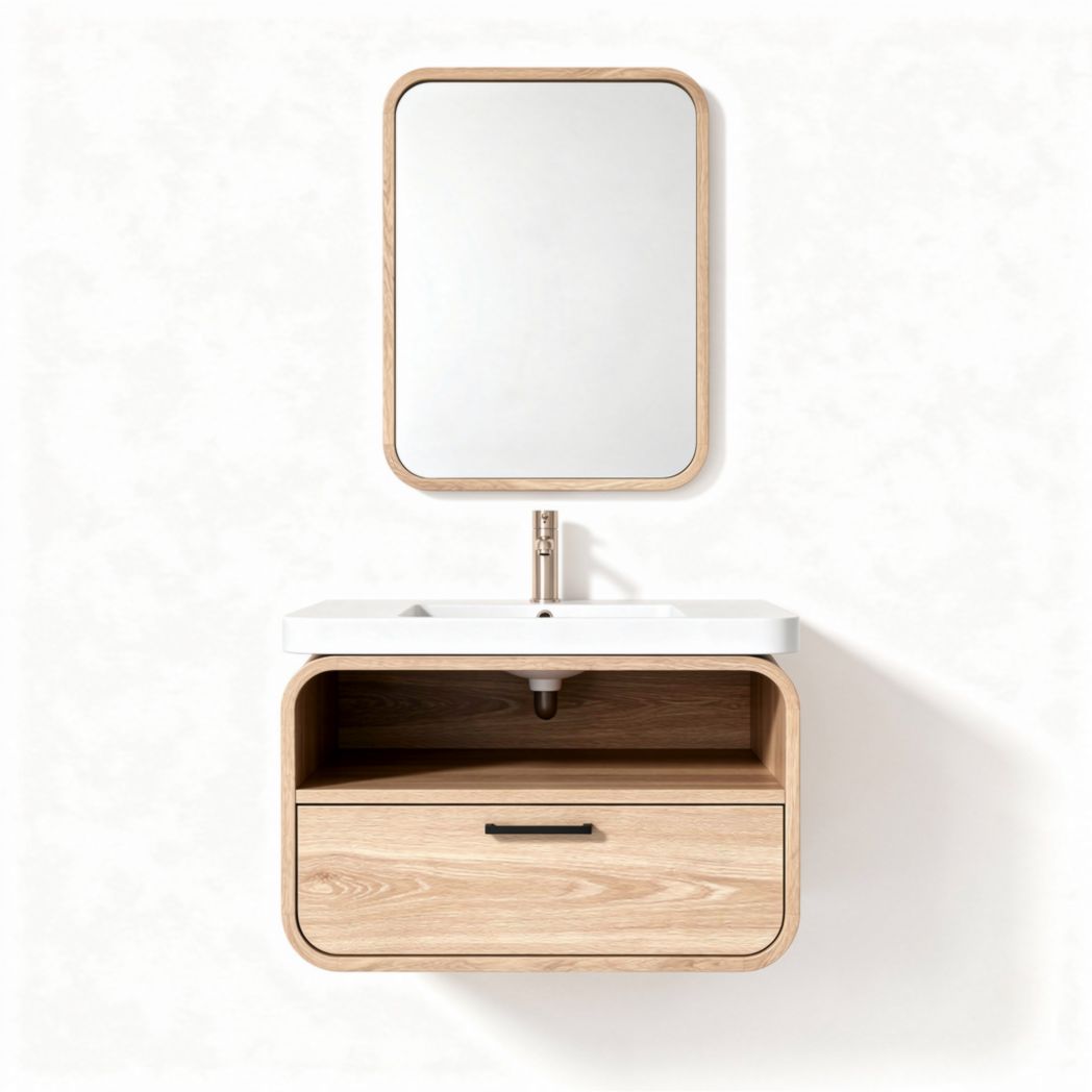 Meuble de salle de bain en bois avec lavabo en céramique et miroir 60 x 45 x 50cm