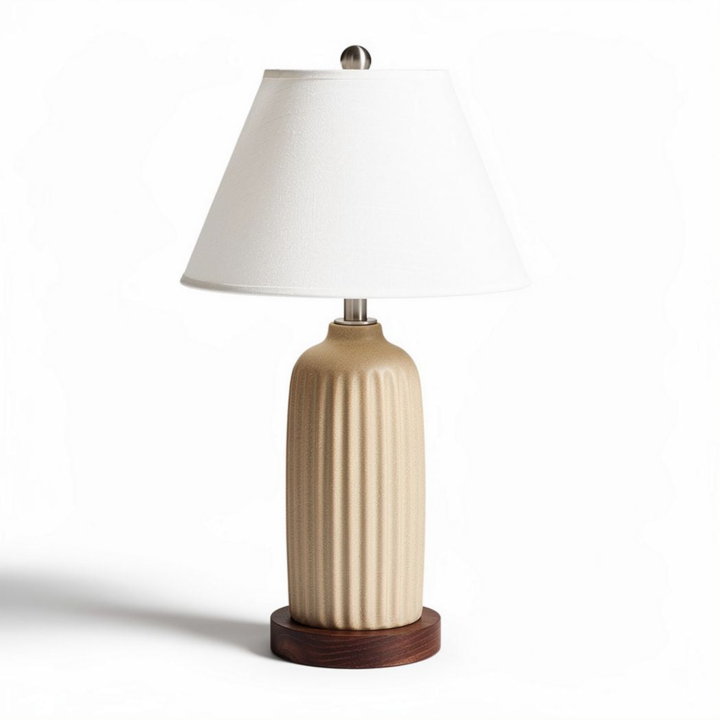 Lampe de table en céramique beige avec abat-jour blanc hauteur 60 cm