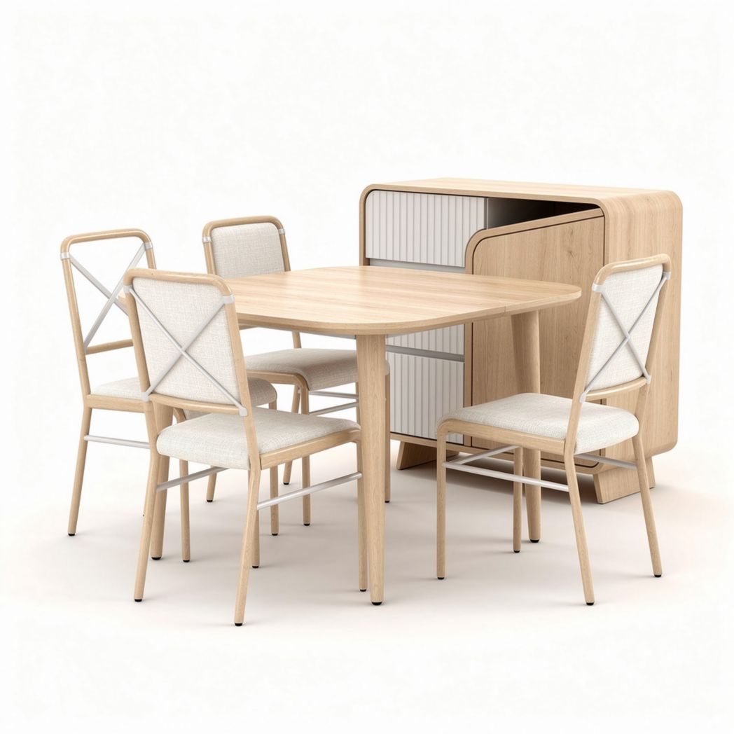 Table à manger en bois avec quatre chaises rembourrées dimensions 120 x 80 x 75cm