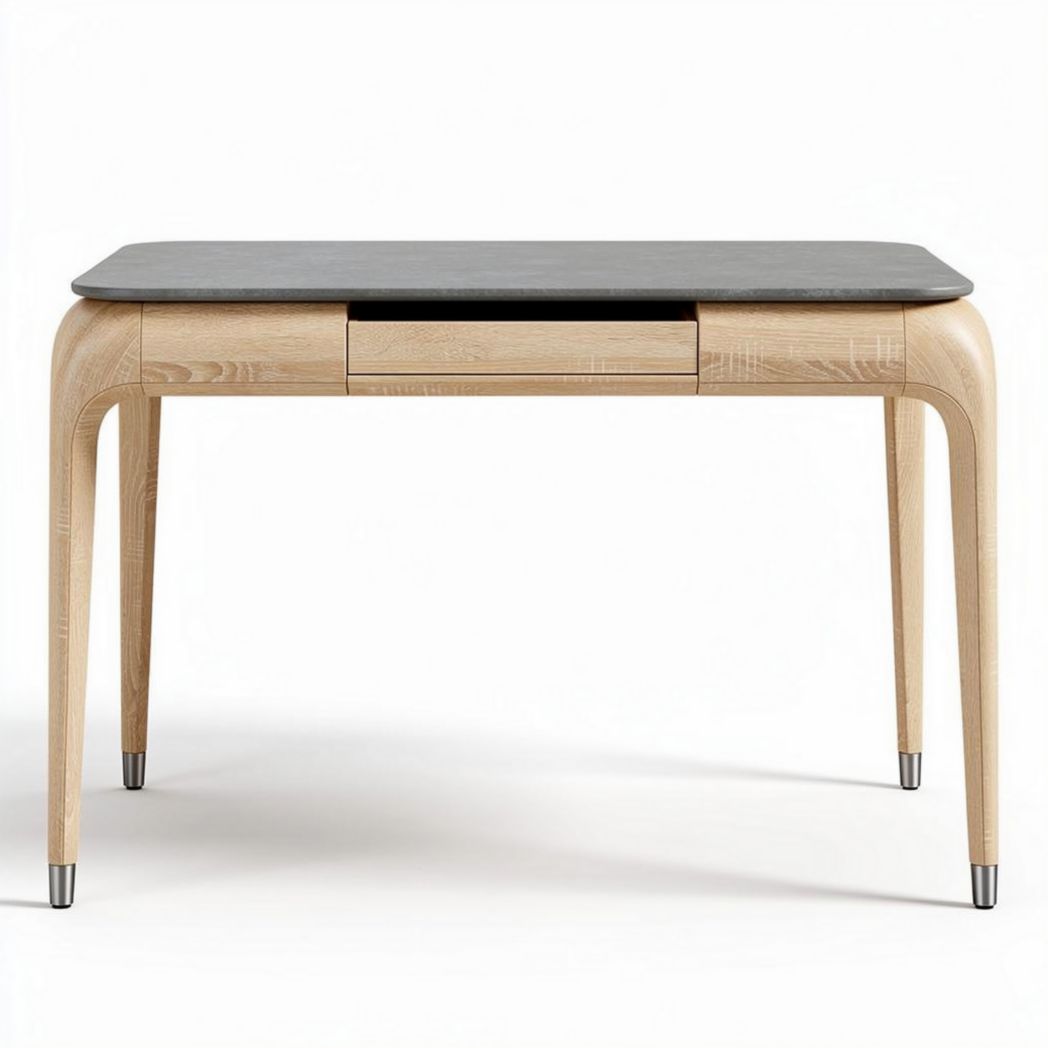Table en bois clair avec plateau noir et tiroir dimensions 120 x 75 x 75cm