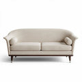 Canapé en tissu beige avec accoudoirs arrondis dimensions 150 x 80 x 90cm